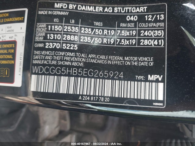 WDCGG5HB5EG265924 Mercedes-Benz GLK 350