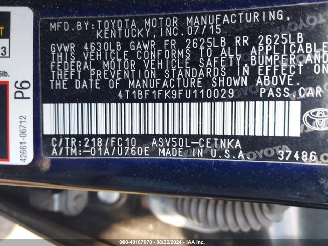 Toyota CAMRY LE 2015 4T1BF1FK9FU110029 Image 9