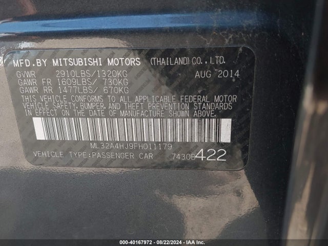 2015 MITSUBISHI MIRAGE ML32A4HJ9FH011179 Photo 8