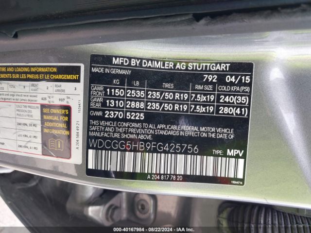 WDCGG5HB9FG425756 Mercedes-Benz GLK 350