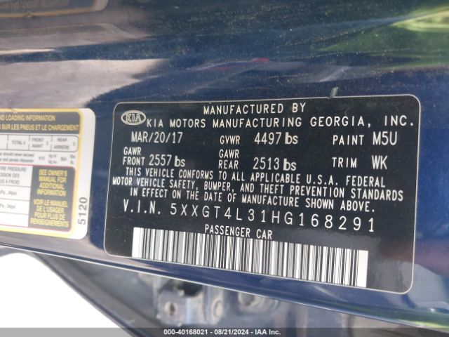 5XXGT4L31HG168291 KIA Optima Lx