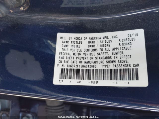 1HGCR2F15HA042685 Honda Accord Sport Se