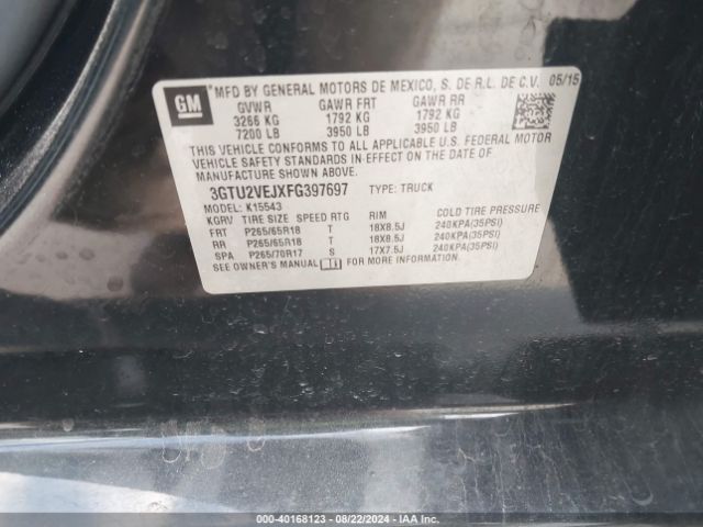 3GTU2VEJXFG397697 GMC Sierra 1500 Slt