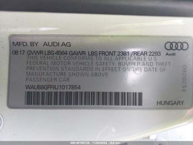 WAUB8GFF8J1017854 Audi A3 2.0t Premium/2.0t Tech Premium