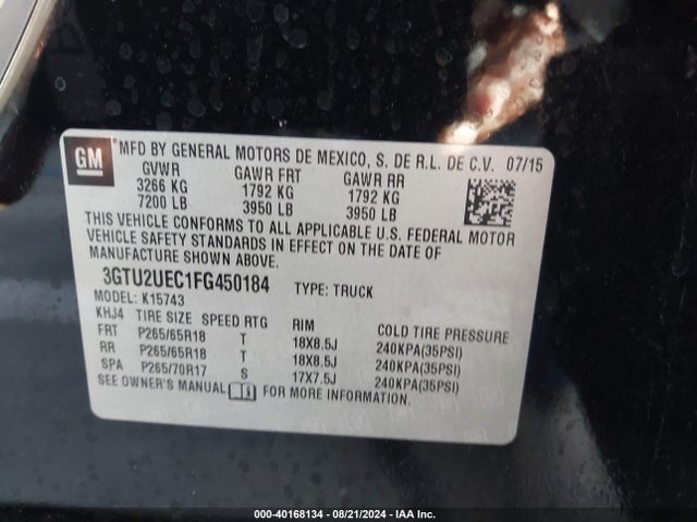 GMC Sierra 1500 Sle 2015 3GTU2UEC1FG450184 Image 9