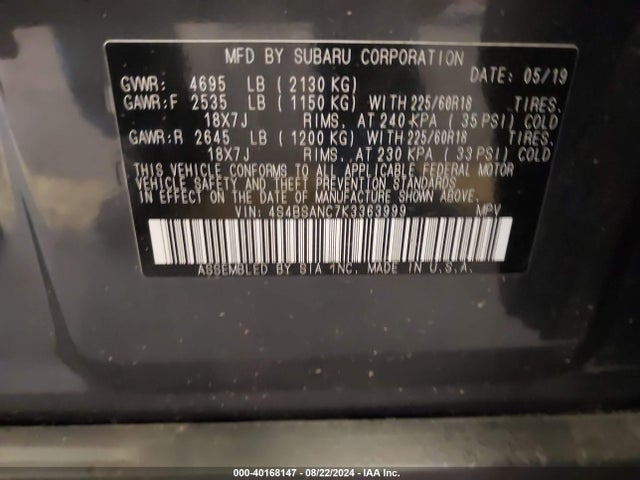Subaru Outback 2.5i Limited 2019 4S4BSANC7K3363999 Image 9