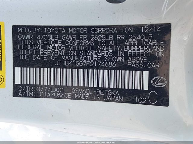 JTHBK1GG7F2174686 Lexus ES 350