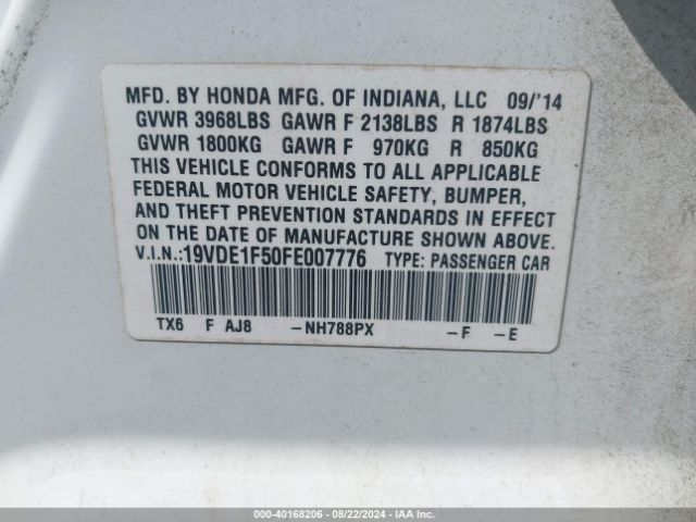 19VDE1F50FE007776 Acura Ilx 2.0l