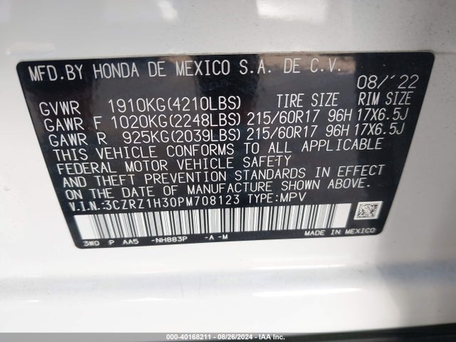 Honda Hr-v 2wd Lx 2023 3CZRZ1H30PM708123 Image 9