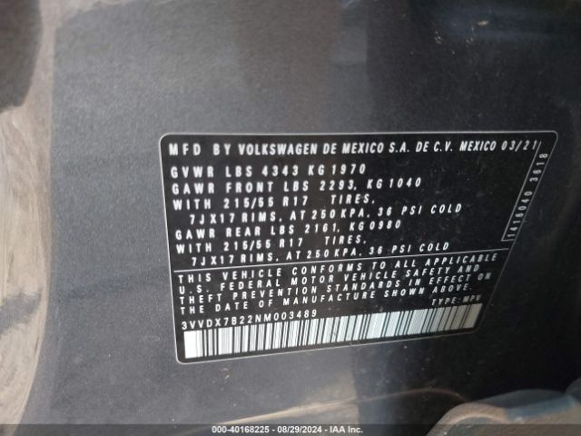 3VVDX7B22NM003489 Volkswagen Taos 1.5t S