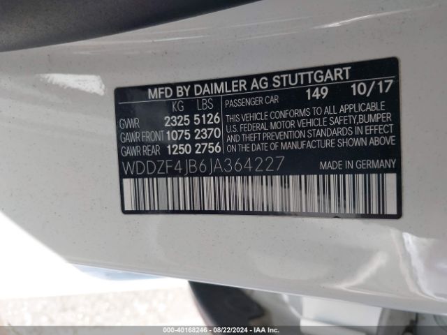 WDDZF4JB6JA364227 Mercedes-Benz E 300