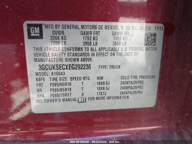 Chevrolet Silverado 1500 2lz 2014 3GCUKSECXEG292236 Image 9
