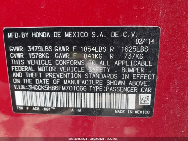 3HGGK5H86FM701066 Honda Fit Ex/ex-l