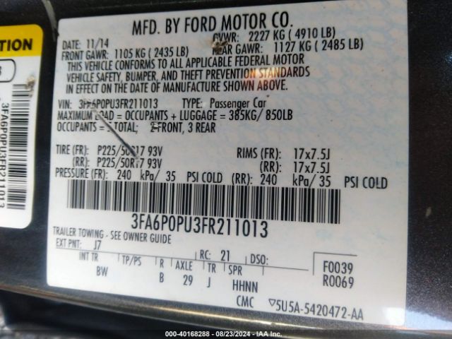 3FA6P0PU3FR211013 Ford Fusion Energi Se Luxury