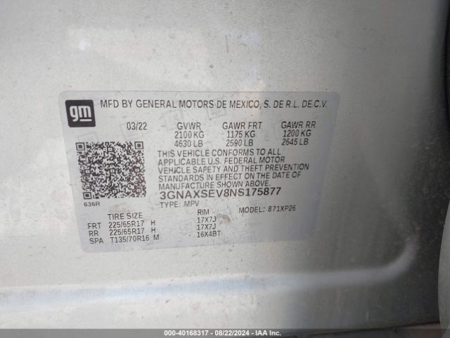 3GNAXSEV8NS175877 Chevrolet Equinox Awd Ls