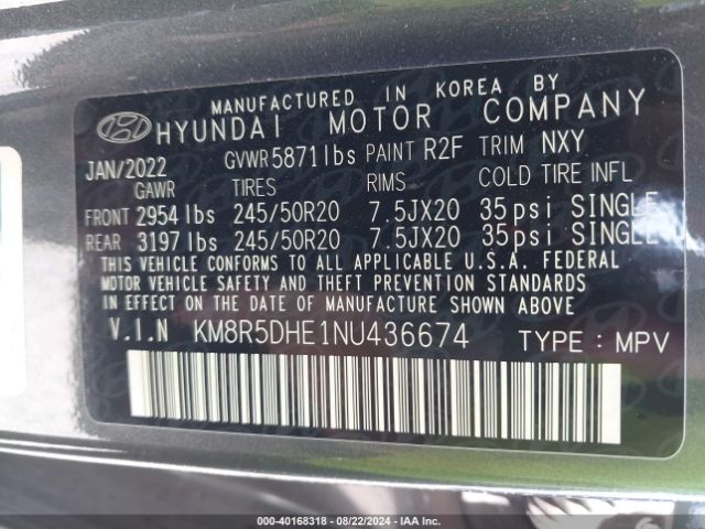 KM8R5DHE1NU436674 Hyundai Palisade Limited