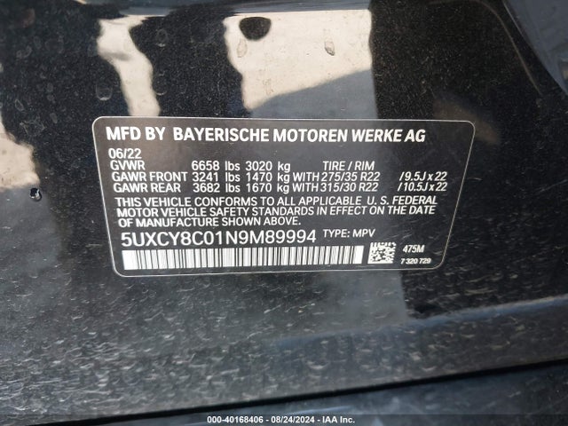 5UXCY8C01N9M89994 BMW X6 M50i