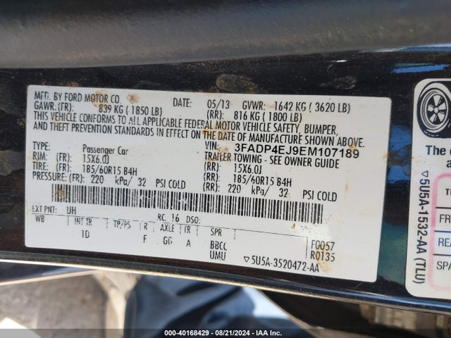 Ford FIESTA SE 2014 3FADP4EJ9EM107189 Image 9