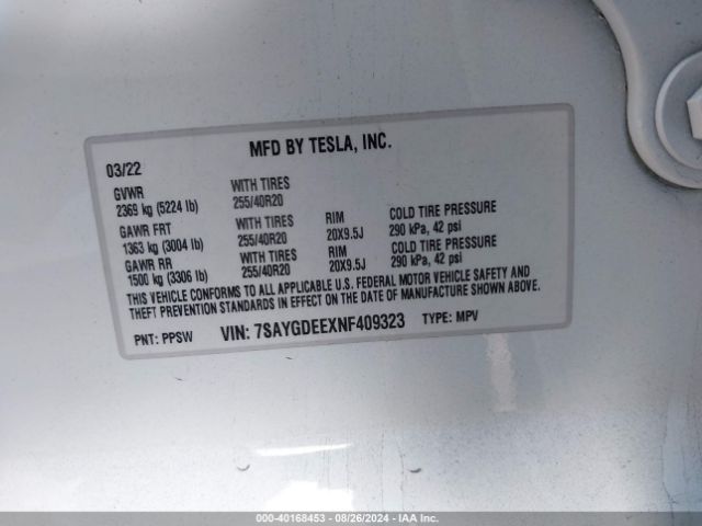 7SAYGDEEXNF409323 Tesla Model Y Long Range Dual Motor All-wheel Drive