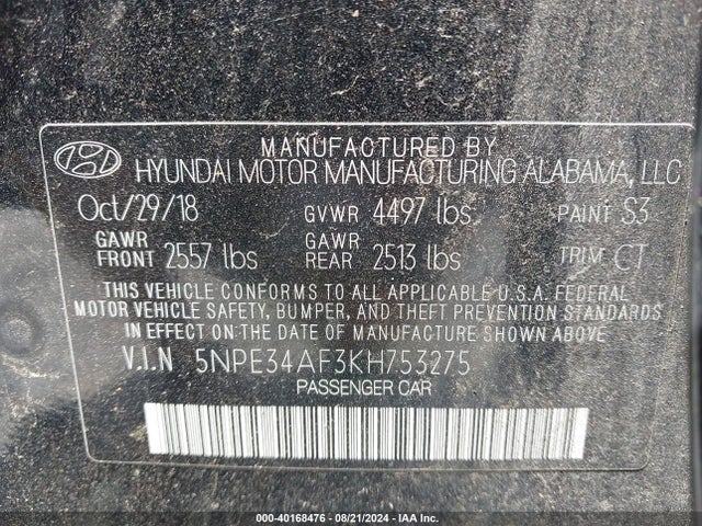 Hyundai SONATA SEL 2019 5NPE34AF3KH753275 Image 9