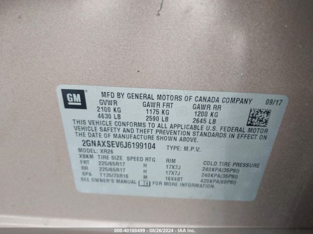 2GNAXSEV6J6199104 Chevrolet EQUINOX LT