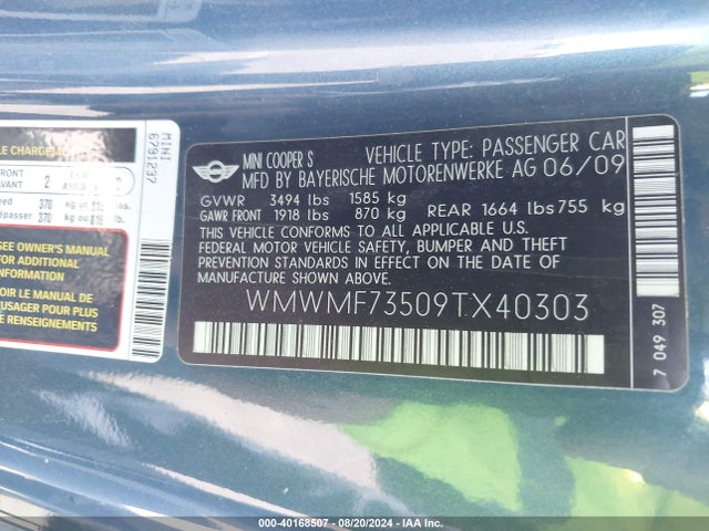 2009 MINI COOPER S WMWMF73509TX40303 Photo 8