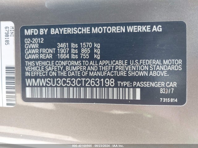 2012 MINI COOPER WMWSU3C53CT263198 Photo 8