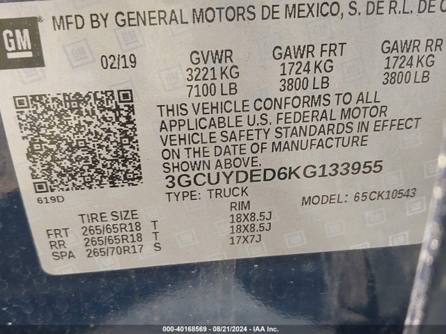 Chevrolet Silverado 1500 Lt 2019 3GCUYDED6KG133955 Image 9
