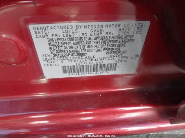 3N1CE2CP1GL366021 Nissan Versa Note S (sr)/s Plus/sl/sr/sv