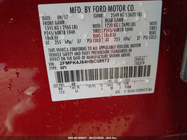 Ford EDGE SEL 2017 2FMPK4J84HBC69872 Image 9
