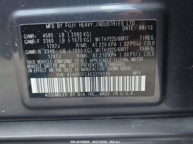 Subaru Outback 2.5i Premium 2014 4S4BRCFC4E3228098 Image 9