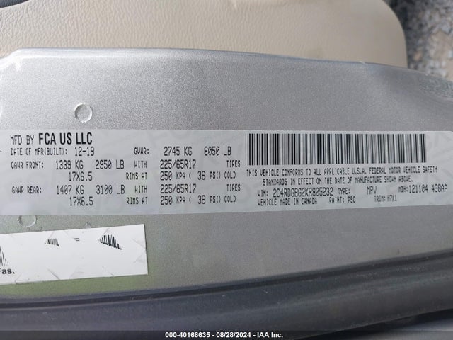 Dodge Grand Caravan Se 2019 2C4RDGBG2KR805232 Image 9