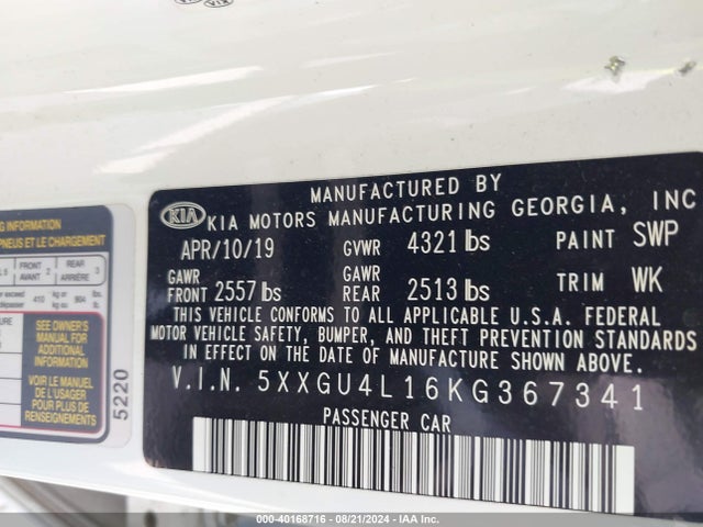 KIA OPTIMA EX 2019 5XXGU4L16KG367341 Image 9