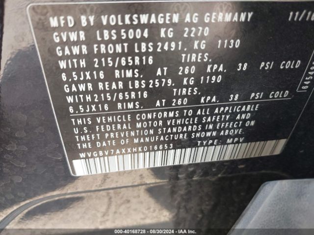 WVGBV7AXXHK016653 Volkswagen Tiguan 2.0t/2.0t S