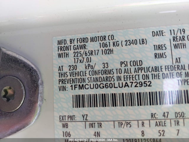 Ford ESCAPE SE 2020 1FMCU0G60LUA72952 Image 9