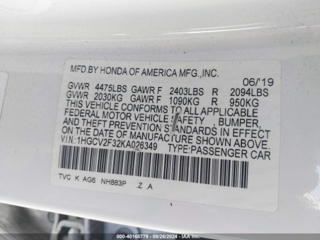 1HGCV2F32KA026349 Honda Accord Sport 2.0t