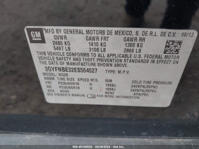 3GYFNBE32ES564527 Cadillac Srx Luxury Collection