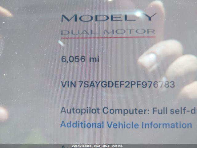 7SAYGDEF2PF976783 Tesla Model Y Awd/performance Dual Motor All-wheel Drive