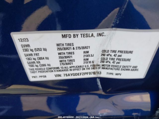 7SAYGDEF2PF976783 Tesla Model Y Awd/performance Dual Motor All-wheel Drive