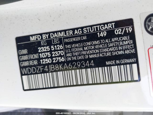 WDDZF4JB8KA629344 Mercedes-Benz E 300