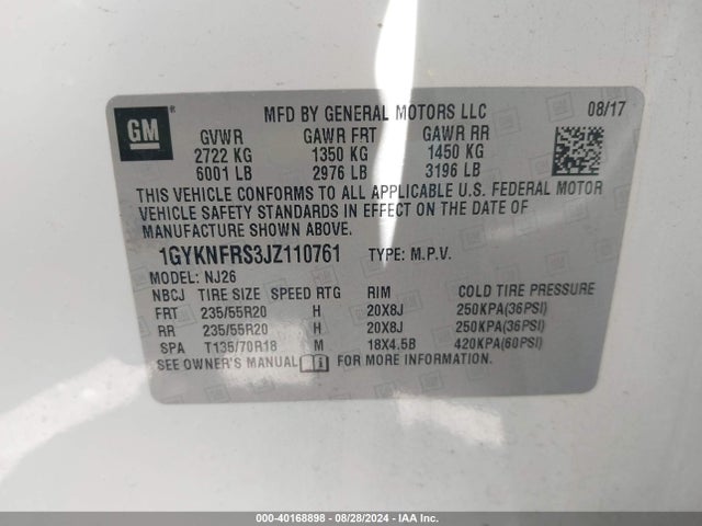 1GYKNFRS3JZ110761 Cadillac Xt5 Premium Luxury