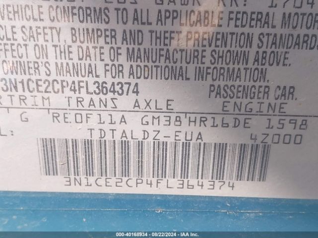 3N1CE2CP4FL364374 Nissan Versa Note S (sr)/s Plus/sl/sr/sv