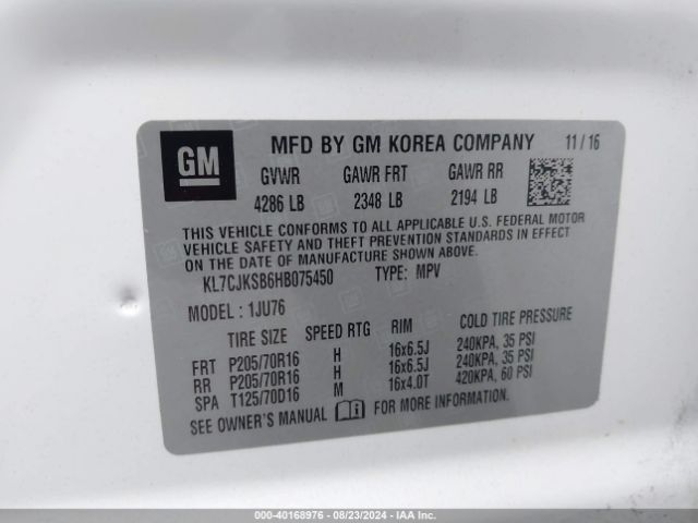 KL7CJKSB6HB075450 Chevrolet TRAX LS