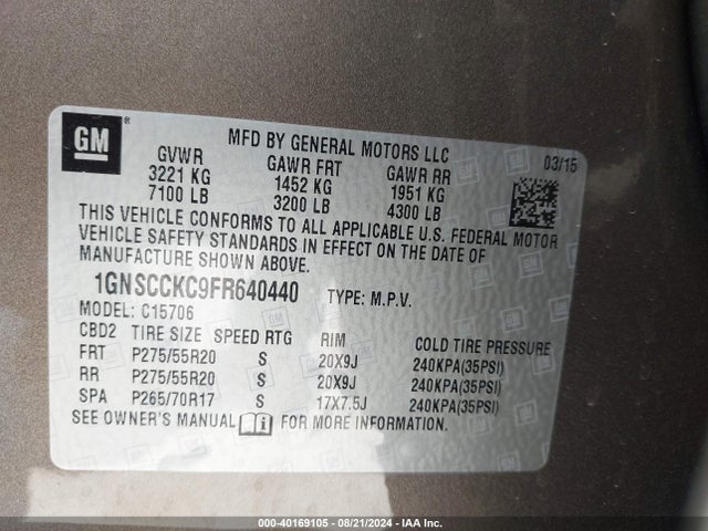 1GNSCCKC9FR640440 Chevrolet Tahoe Ltz