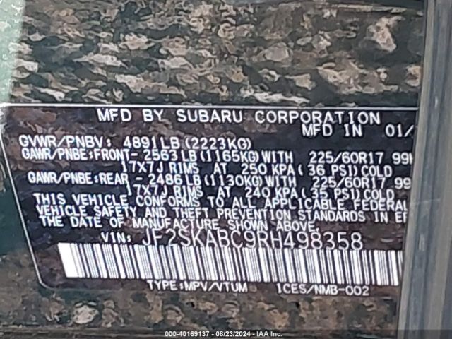 JF2SKABC9RH498358 Subaru Forester