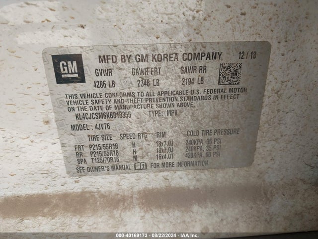 KL4CJCSM6KB813355 Buick Encore Fwd Essence
