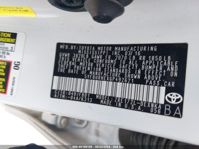 Toyota COROLLA LE 2016 5YFBURHEXGP492621 Image 9