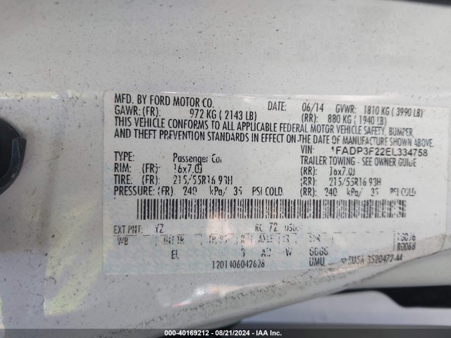 Ford FOCUS SE 2014 1FADP3F22EL334758 Image 9