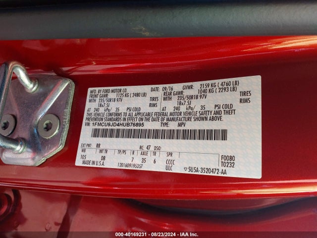 Ford Escape Titanium 2017 1FMCU9JD4HUB76895 Image 9