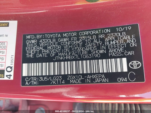 Toyota C-hr Limited 2020 JTNKHMBX7L1063190 Image 9